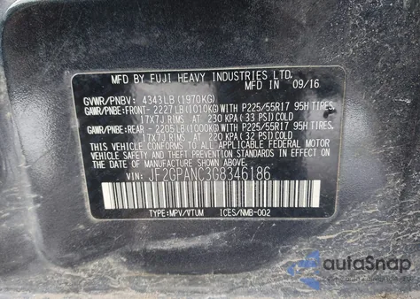 2016 Subaru Crosstrek 2.0I Limited z USA, uszkodzony, nr VIN JF2GPANC3G8346186